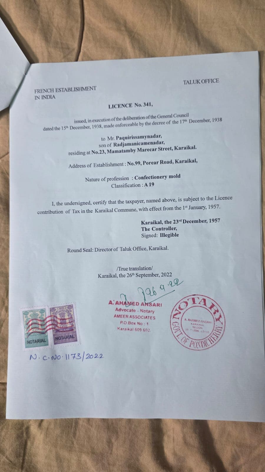 Licence No. 341 — English translation