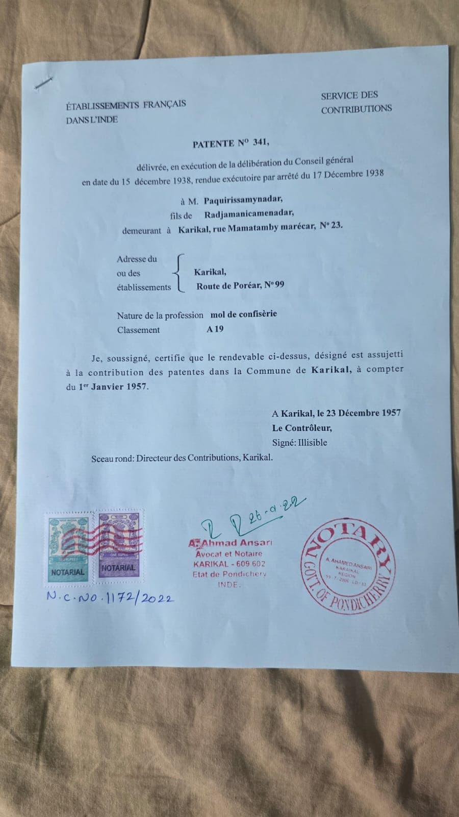 Licence No. 341 — French text, 1957